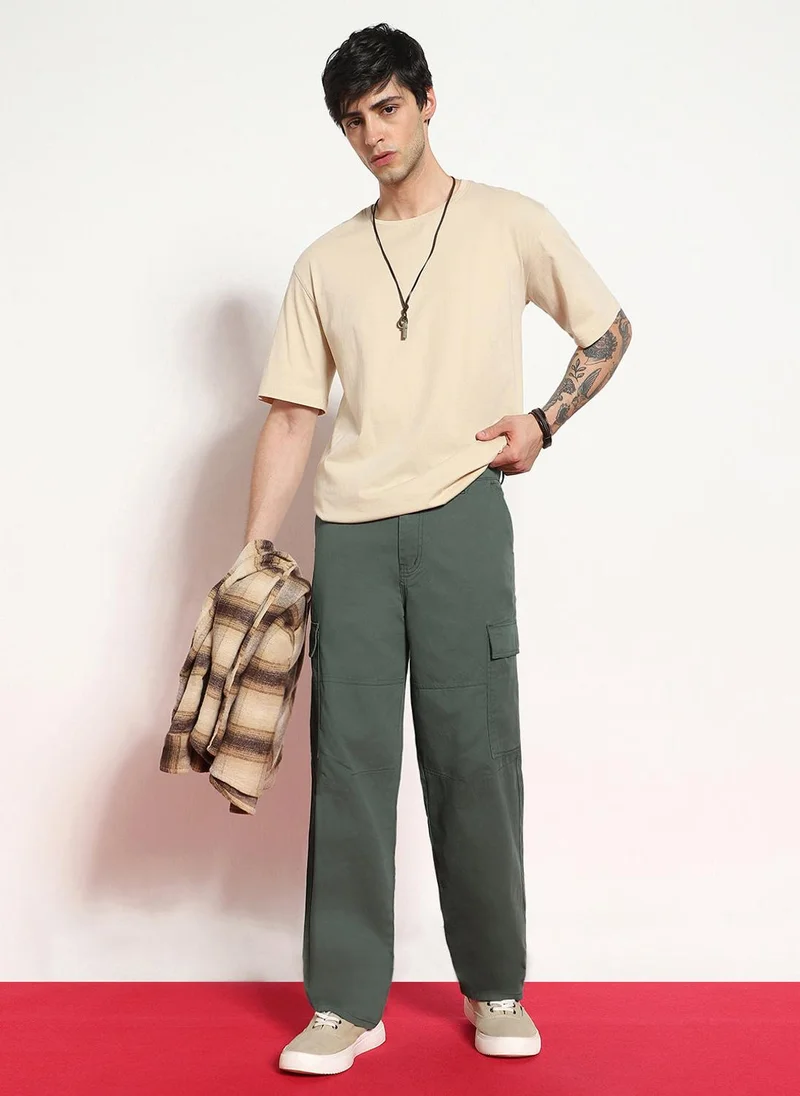 Urbano Fashion  Urbano Fashion Men's Light Grey Loose Baggy Fit Solid Cargo Chino Pant with 6 Pockets Non-Stretchable for Men | Best Price UAE